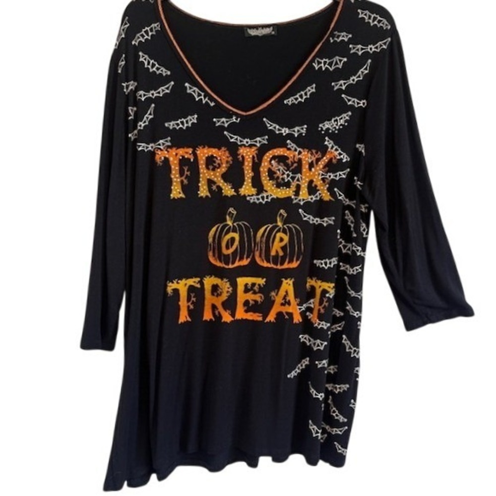 Vanilla Sugar Women's Black Halloween Trick or Treat V-Neck 3/4 Sleeve Blouse 2X